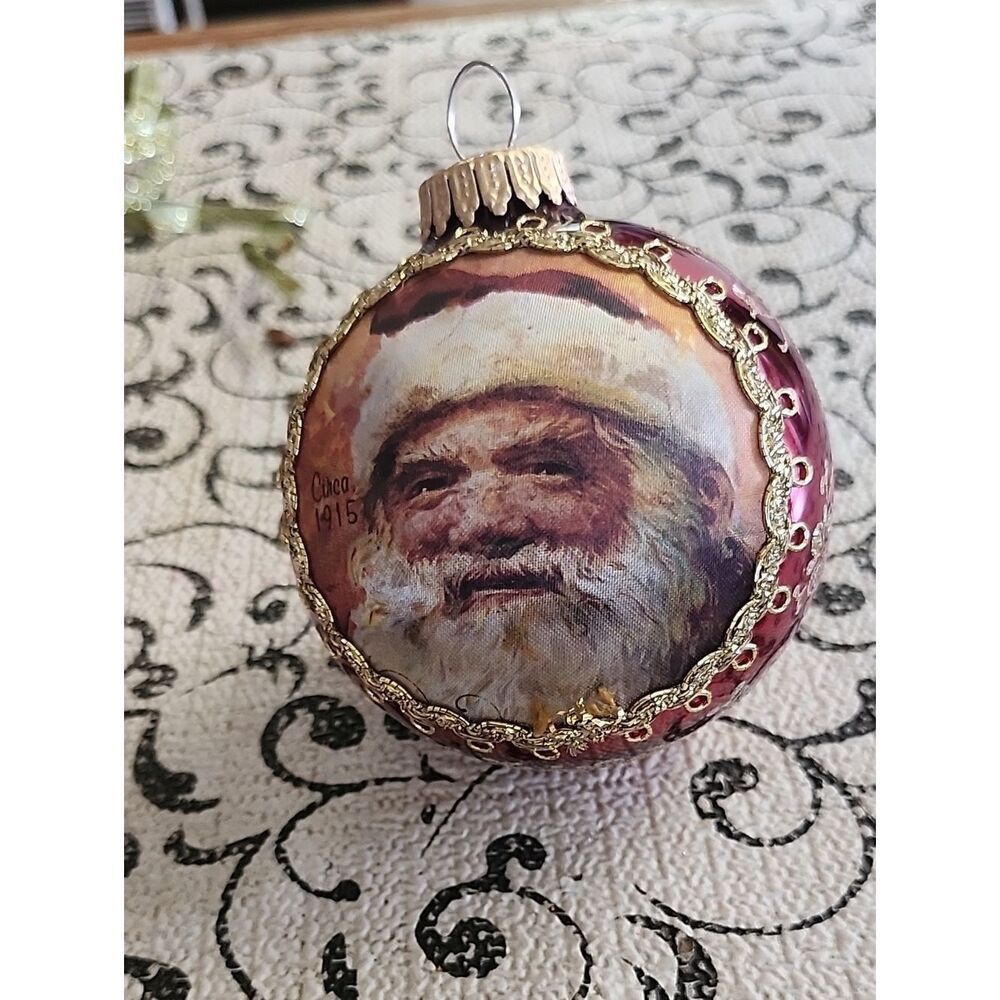 Vintage-Style Red Santa Portrait Holiday Ornament